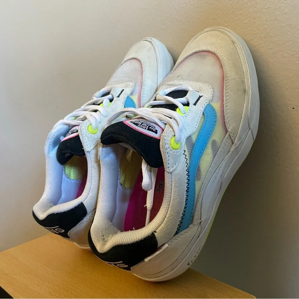 Vans Cream Blue Sneakers Mesh Pink Yellow Accents – Men 6 / Women 7.5 - Picture 9 of 16